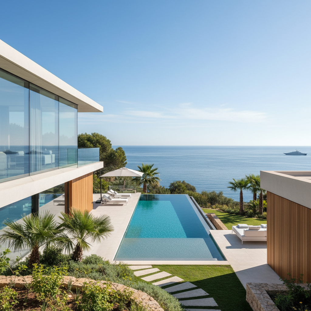 Moderna villa de lujo con piscina y vistas al mar Mediterráneo en la Costa del Sol
